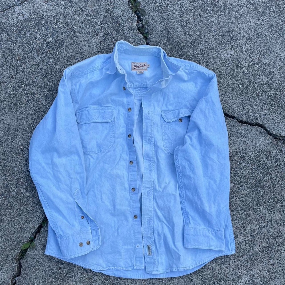 Woolrich Light Blue Cotton Button Up Workshirt, Size L